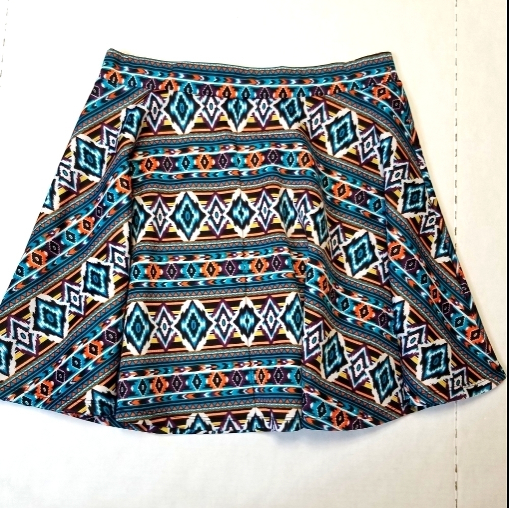 Olsenboye Aztec Medium Skater Skirt Pull on Blue